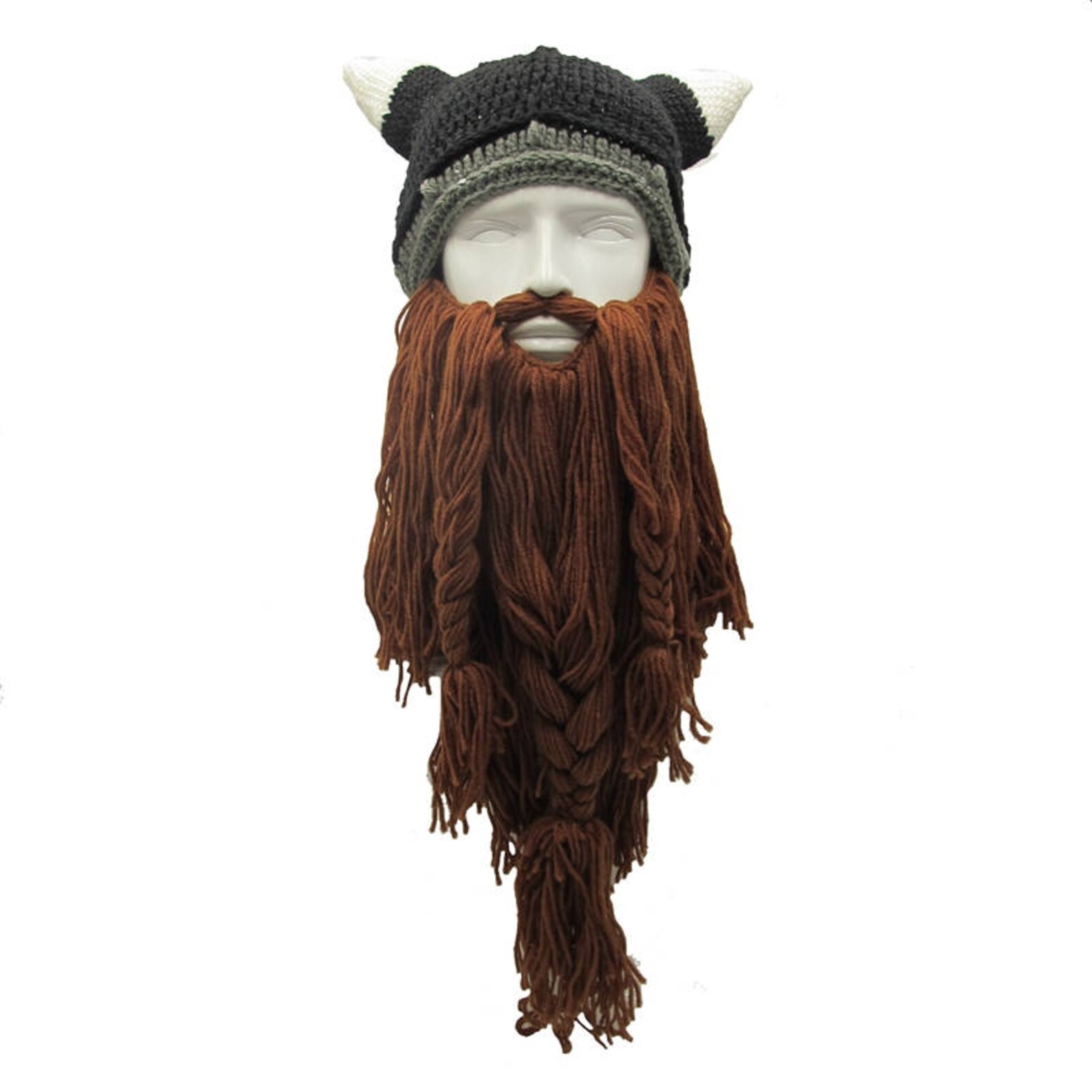 Crochet Viking Beard Hat Viking Helmet with Horns Long image 0.