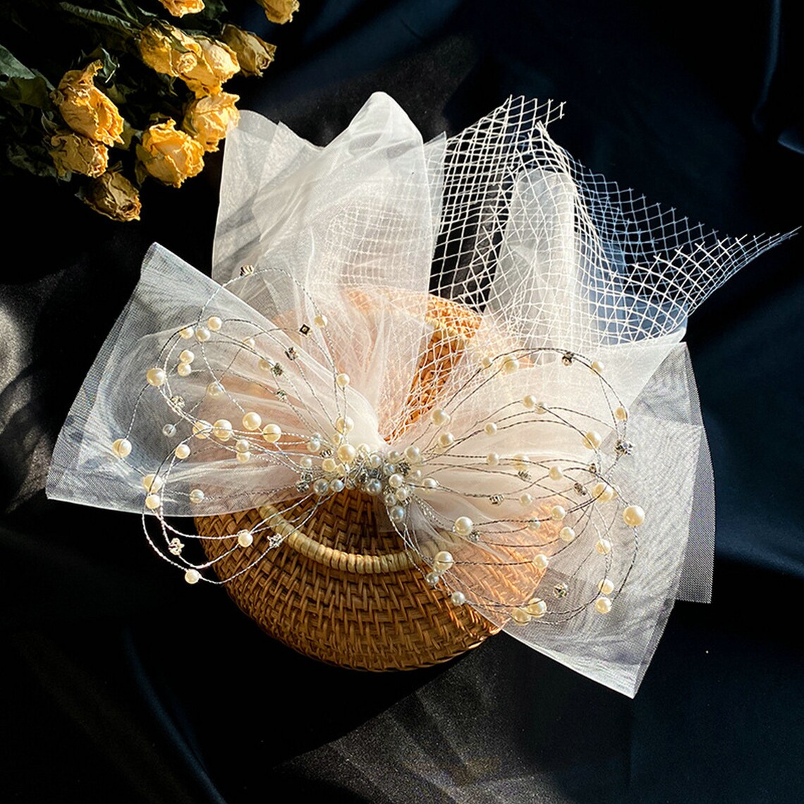 NEW women wedding veil bridal hair bow pearls chain hair bow Etsy