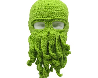 Crochet Men Women Octopus Mask Beard Hat Squid Knit Cosplay Cthulhu Beanie Ski Cap