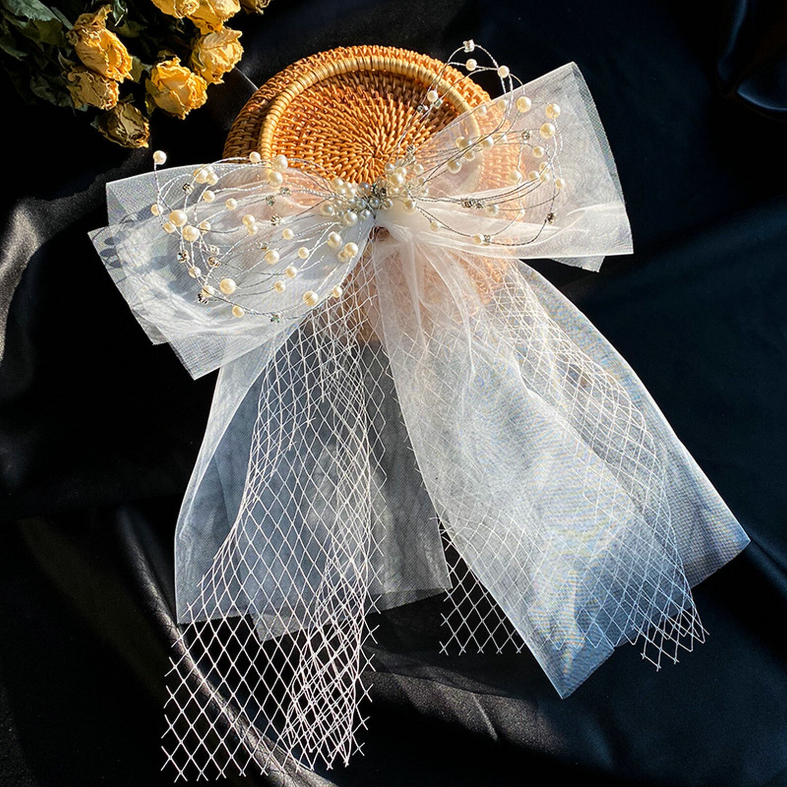 NEW women wedding veil bridal hair bow pearls chain hair bow Etsy