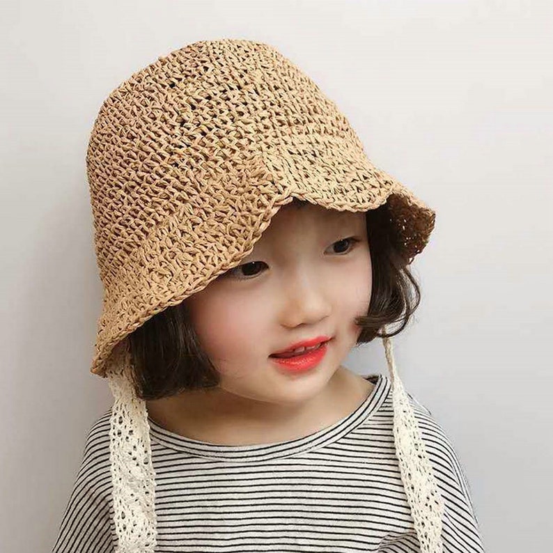 Crochet Cute Floppy Baby Straw Hat Girls Summer Beach Sun Hats | Etsy