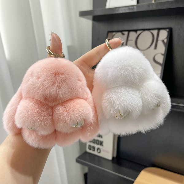 New Funny Soft Touch Rabbit Keychain Real Fur Bunny Bag Charm Car Key Rings Birthday Gift