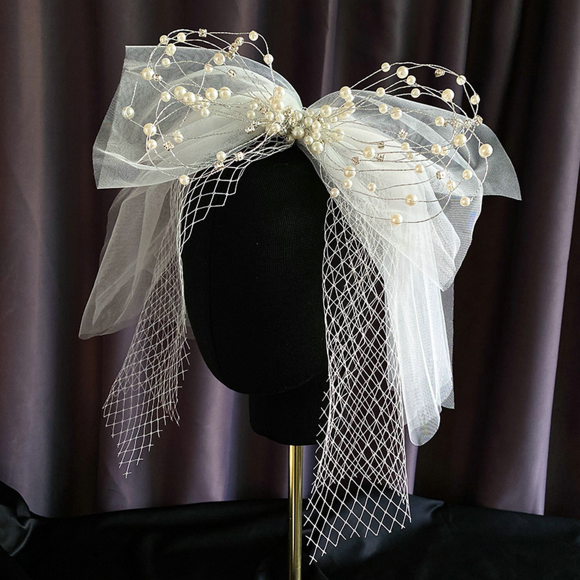 NEW women wedding veil bridal hair bow pearls chain hair bow Etsy
