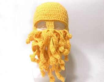 Crochet Men Women Octopus Mask Beard 