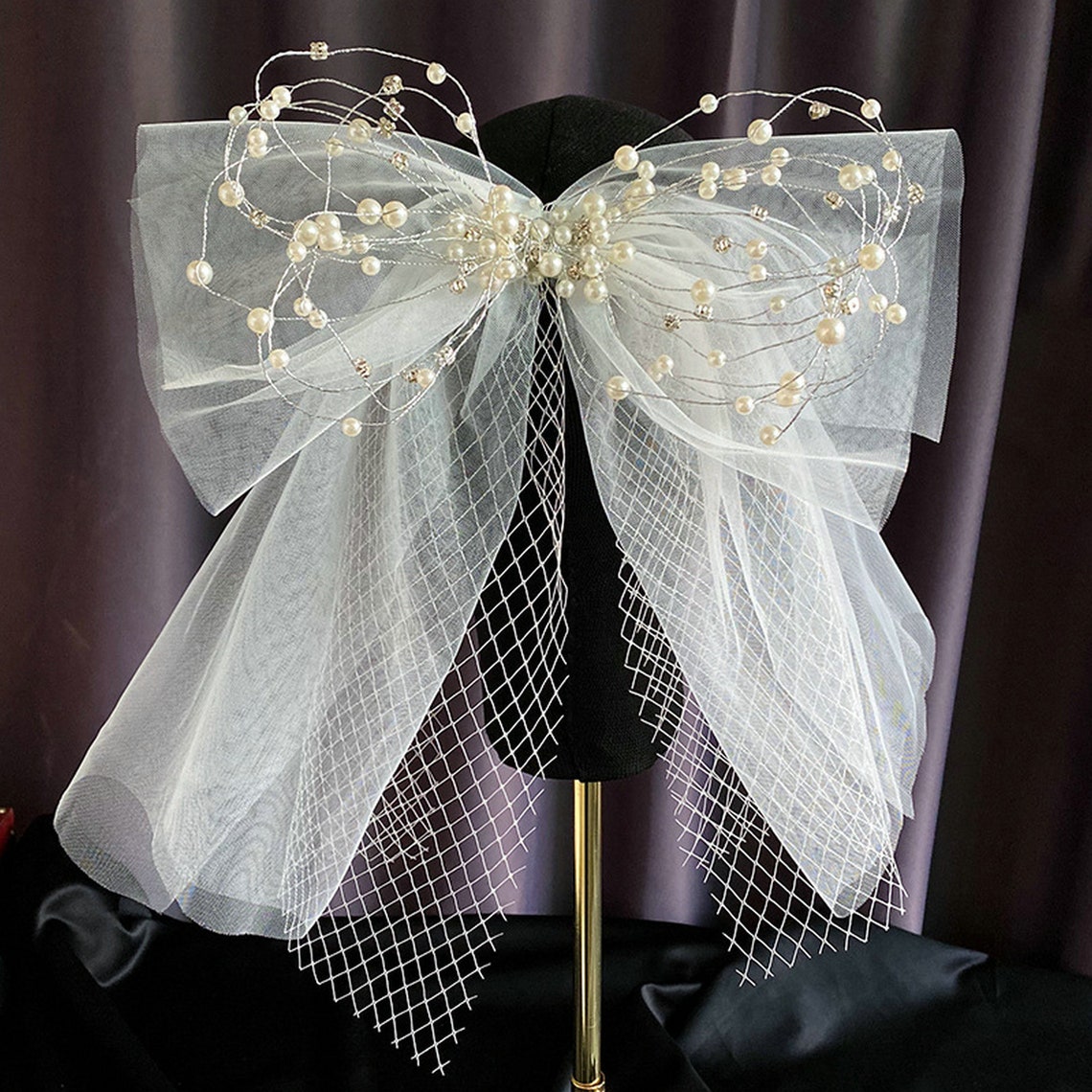 NEW women wedding veil bridal hair bow pearls chain hair bow Etsy