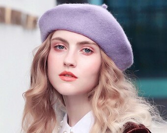 New Arrival Women Girls Classic Solid Wool Beret French Style Beret Cap Fall Winter Knit Wool Slouchy Hat Birthday Gift 35 Colors