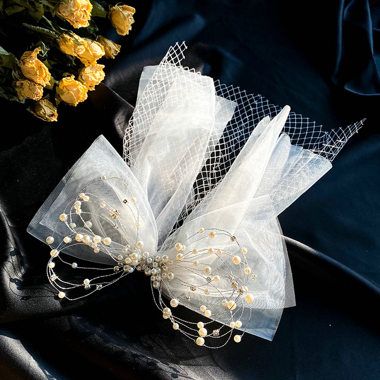 NEW women wedding veil bridal hair bow pearls chain hair bow Etsy
