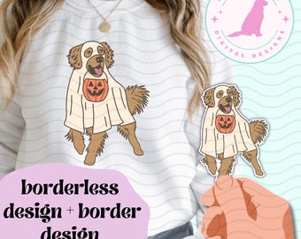 Halloween Golden png, Halloween Dog, Digital file, Ghost Dog file, Halloween Ghost dog png, Dog sticker png, ghost dog png, dog with pumpkin