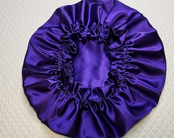 Paars satijnen haarkap, satijnen haarkap, dubbellaagse omkeerbare kap, satijnen elastische kap