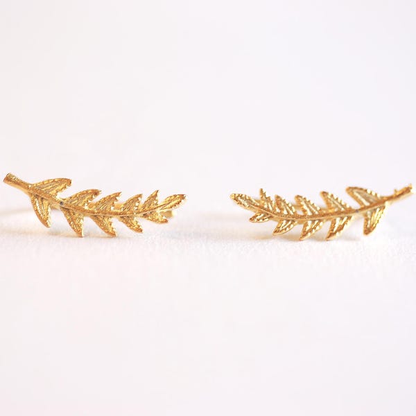 Matte Gold Leaf Ear Climber- Gold Leaf Ear Cuff, Leaf Earrings Ear Crawler, Gold Ear Climber, Ear Jacket, Leaves Ear Climber Crawler, Jacket