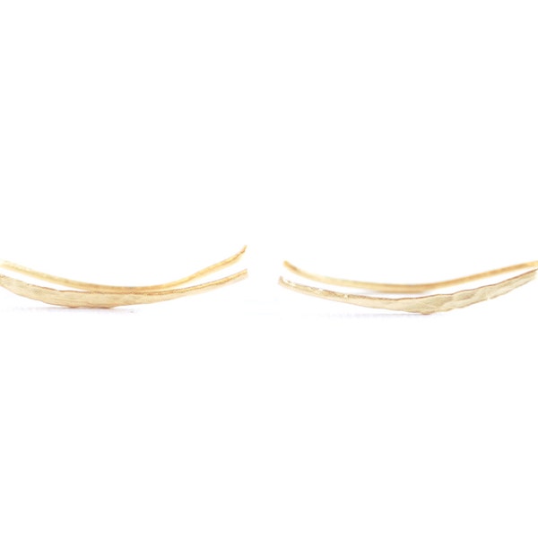 Matte Vermeil Gold Ear Climber Earrings- 22k gold plated Sterling Silver Ear Crawlers, Earring Findings, Curved Bar Earrings, Ear Cuff, 304
