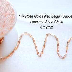 14/20 RGF 2mm lange und kurze Dapped Sequin Kette, 14k Rose Gold gefüllte Pailletten Dapped Kette, Rasierklingenkette, 14k gf Choker Kette, Bulk