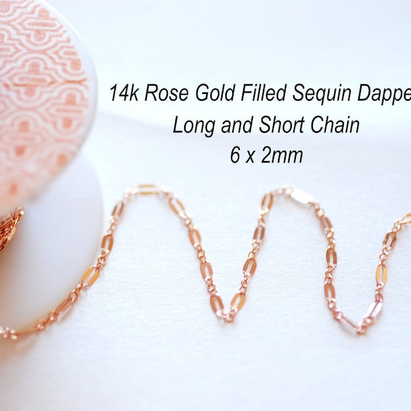 14/20 RGF 2mm Long and Short Dapped Sequin Chain, 14k Rose Gold Filled Sequin Dapped Chain, razor blade chain, 14k gf choker chain, Bulk