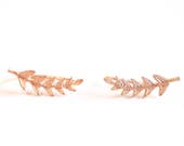 Matte Rose Gold Leaf Ear Climber- Rose Gold Leaf Ear Cuff, Leaf Earrings Ear Crawler, Ear Climber, Ear Jacket, Leaves Ear Climber Crawler