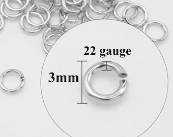3mm Open Jump Rings- 925 Sterling Silver 22 Gauge Open Jump Rings Wholesale Permanent Jewelry Making Supplies [ JR-22G-3MM-SS ] : 25 Pieces
