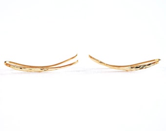 Shiny Vermeil Gold Ear Climber Earrings- 22k gold plated Sterling Silver Ear Crawlers, Earring Findings, Curved Bar Earrings, Ear Cuff, 304
