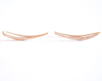 Matte Pink Rose Gold Vermeil Ear Climber Earrings- 22k gold over Sterling Silver Ear Crawlers, Earring Findings, Curved Bar Earrings, 304