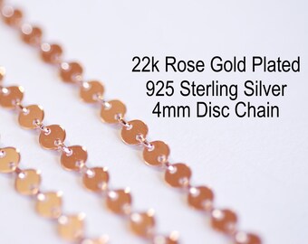 Oro rosa 4mm lentejuelas disco cadena- oro rosa chapado redondo disco círculo cadena, cadena a pie, al por mayor BULK DIY hallazgos de joyería 1/20 14kt GF