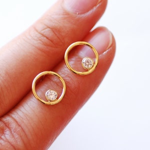 14k Gold Filled Open Circle Cubic Zirconia Stud Earrings - Minimalist Earrings, Everyday Jewelry, Gold Circle Stud Earrings, Dainty Studs