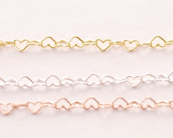 3.2mm Heart Chain - 925 sterling silver 14k Gold Filled or 14k Rose Gold Filled Heart Cable Chain Wholesale Jewelry Making Heart chain