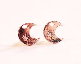 Pink Rose Gold Crescent Moon Charm- Vermeil Rose Gold Moon Charm, Gold Moon Charm, Rose Gold Half Moon, Celestial Charm, Gold Star Moon, 348