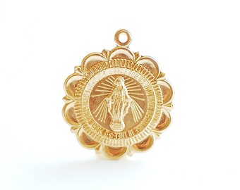 14k Gold Filled Virgin Mary Medallion Scalloped Edge 22mm  Religious Charm, Catholic Pendant Saint Charm 14KGF Miraculous Medal