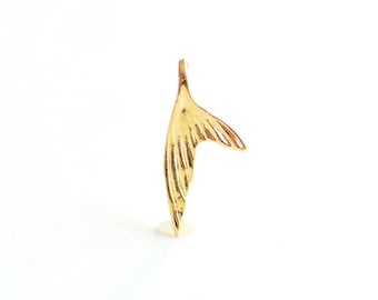 Fish Tail Charm- 18k gold plated over 925 Sterling Silver, Dolphin Whale Fish Mermaid Fin Tail Charm Pendant, Marine Life, Wholesale, 473