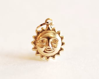 14k Gold Filled Sun Charm- 14kgf sun face charm Gold Filled Charms Gold Fill Sun Charm Sun Moon Sun Rays Celestial Charm Zodiac GFCH27