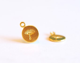 Vermeil Gold or Sterling Silver 8mm Dandelion Circle charm- 22k Gold plated 925 Sterling Silver, Small Disc Dandelion Charm, Wish, Round,412