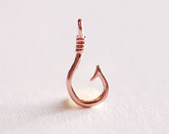 Pink Rose Gold Fish Hook Charm Pendant- 22k Rose Gold plated Sterling  Silver, Fishing Hook, Nautical Charm, Fish Hook Connector, Anchor, 363