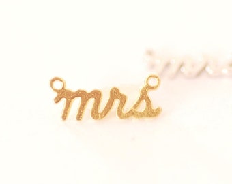 Sterling Silver or Vermeil 18k Gold Mrs Letter Wording Signature Connector Charm Miss Mrs Wifey Mama Necklace Charm Alphabet charm