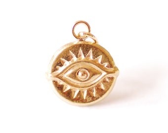 14k Gold Filled Evil Eye Charm 14GF Evil Eye avec Perle Double Face Eye of Ra Protection Bonne Chance VermeilFournitaires Charmes en gros RELCH36