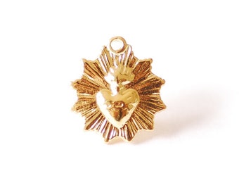Vermeil Gold or Sterling Silver Sacred Heart - Holy Sacred Religious Heart Pendant, Gold Heart Pendant, Religious Medallion Pendant, 519
