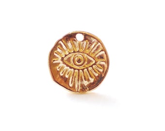 18k Gold Vermeil Evil Eye Charm: Sterling Silver Protection Round  Charm  [585]