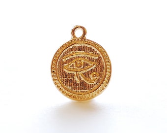 18k Gold Vermeil Evil Eye Charm: Sterling Silver Horus Pendant (15mm)