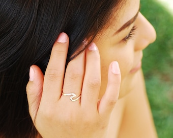 925 Sterling Silver Adjustable Wave Ring- nalu ring, ocean, wave, beach jewelry, ocean jewelry, nautical jewelry, surf ring [ 352 ]