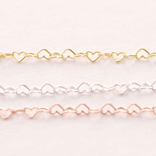 3.2mm Heart Chain - 925 sterling silver 14k Gold Filled or 14k Rose Gold Filled Heart Cable Chain Wholesale Jewelry Making Heart chain