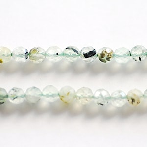 4mm Natural Faceted Round Green Prehnite Beads l 8 inch strand Wholesale Beads Green Brown Micro Faceted Diamond Cut