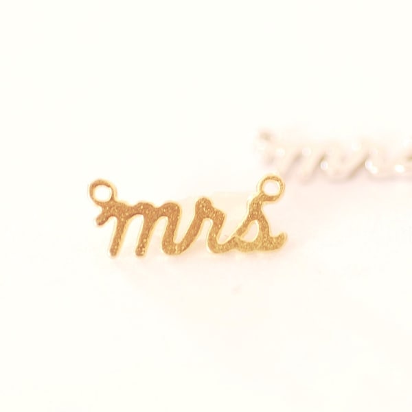 Sterling Silver or Vermeil 18k Gold Mrs Letter Wording Signature Connector Charm Miss Mrs Wifey Mama Necklace Charm Alphabet charm