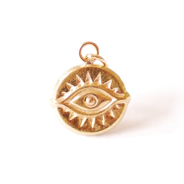 14k Gold Filled Evil Eye Charm 14GF Evil Eye with Bead Double Sided Eye of Ra Protection Good Luck VermeilSupplies Wholesale Charms RELCH36