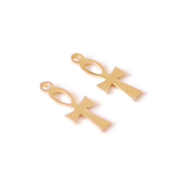 2 PCS Gold Filled or Sterling Silver Cross - Gold Silver Egyptian Ankh Life Charm Tiny Crosses Wholesale Gold Filled Charms [RELCH19-20]