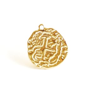 Ancient Mural Medallion Pendant- Vermeil 18k Gold plated over 925 Sterling Silver, Coin Charm, Ancient Greek Spanish Egypt, Medallion, 482
