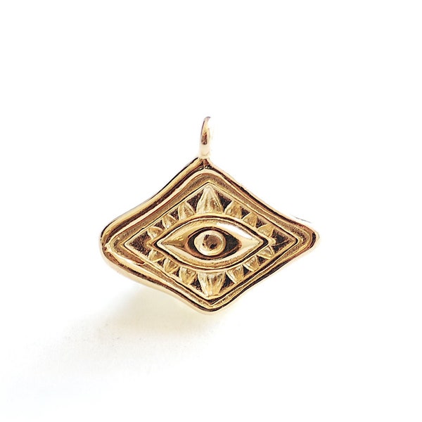 Small Evil Eye Charm - 18k vermeil gold plated 925 Sterling Silver, Diamond Shaped Evil Eye, Eye of Ra Good luck Protection, DIY Jewelry,495