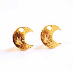 Shiny Gold Crescent Moon Charm- Vermeil Gold 22k Gold plated Moon Charm, Gold Moon Charm, Half Moon, Celestial Charm, Gold Star Moon, 348