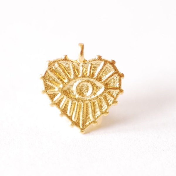 Vermeil Gold Spiky Heart Charm - 18k Gold plated Sterling Silver Spikey Heart Evil Eye Horn Heart VermeilSupplies Harpercrown Wholesale, 520