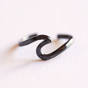 Black Adjustable Wave Ring- Sterling Silver, nalu ring, ocean, beach jewelry, ocean jewelry, nautical jewelry, surf ring,Hawaiian ring [352]