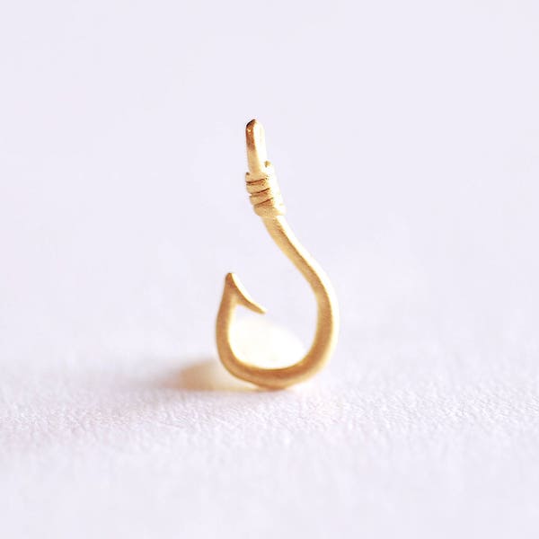 Matte Gold Fish Hook Charm Pendant- Vermeil 22k Gold plated Sterling Silver, Fishing Hook, Nautical Charm, Fish Hook Connector, Anchor, 363