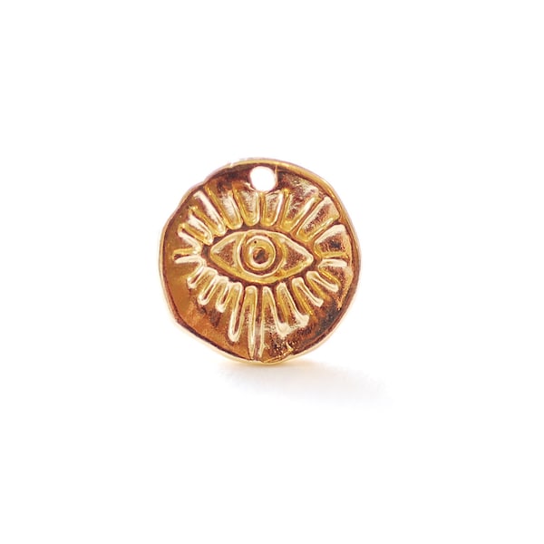 11mm Round Evil Eye Disc Charm - 18k gold vermeil plated 925 sterling silver, Eye of Ra Charm, Evil Eye Charm, Protection Charm, J264
