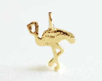 Shiny Gold Flamingo Charm, 22k Gold plated 925 Silver Flamingo, Bird Charm, Crane, Small Bird, Pink Flamingo, Sterling Silver Pendant, 369