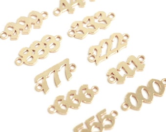 14k Gold Filled and Sterling Silver Angel Numbers Charm Connector: DIY Jewelry Making (9mm) Lucky Numbers Permanent Jewelry